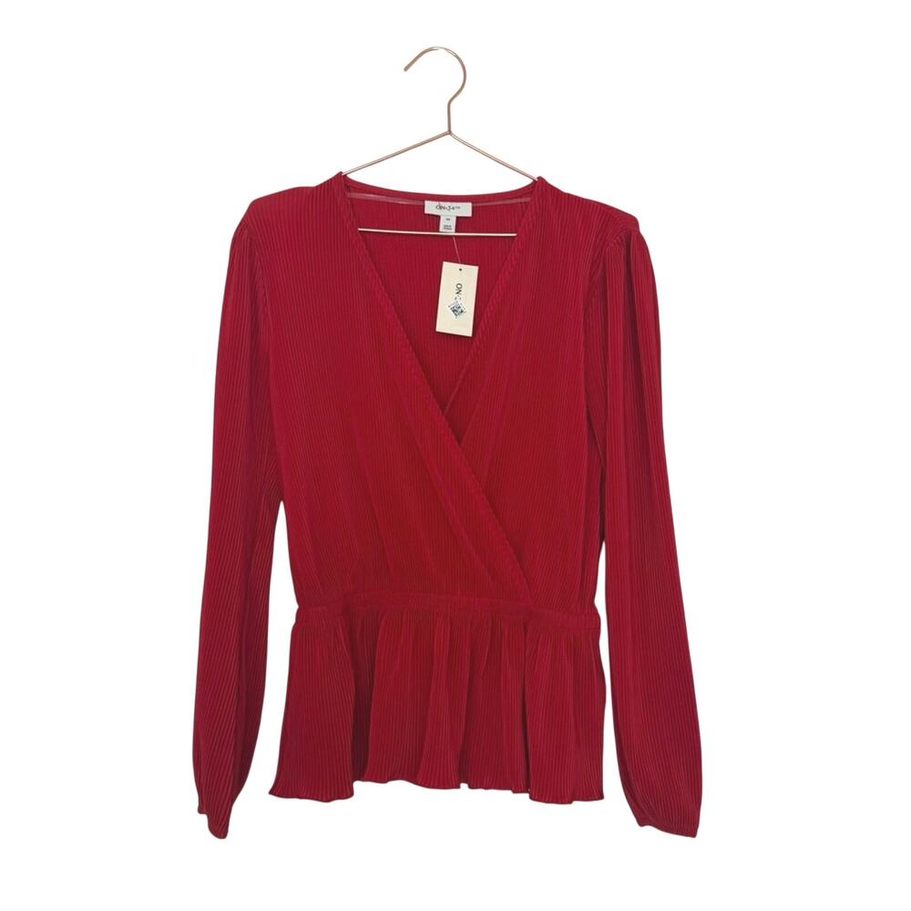 On 34th Elegant Red faux Wrap peplum Blouse size XS